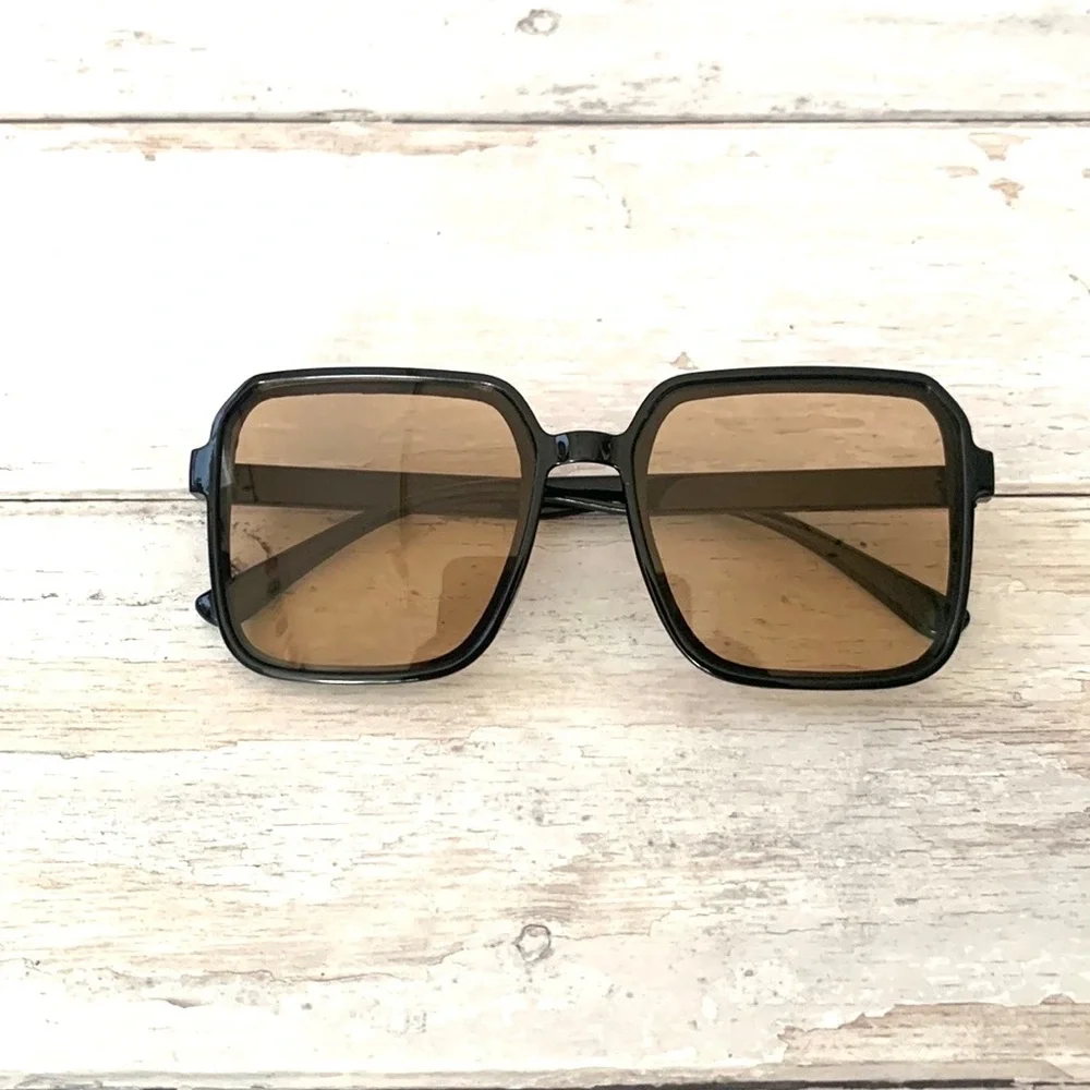 Unisex Mens Womens Square Sunglasses Polarized Lenses Black NEW